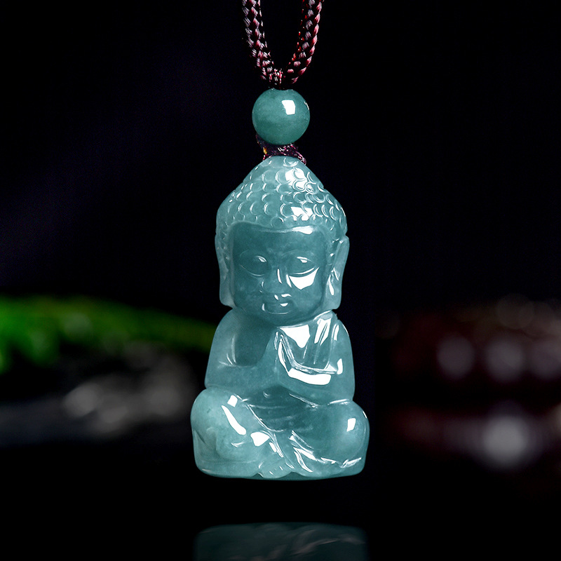 Necklace Pendant - Натуральный подлинный изумрудный нефритовый кулон-амулет «Голубая