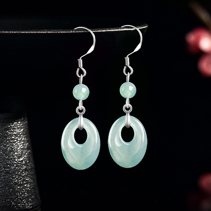 Jewelry & Watches Store - Мьянманский жадеит, серьги-кольца из серебра 925