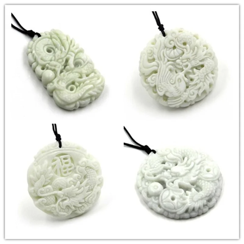 Necklace Pendant - Натуральный белый нефрит Дракон Феникс Кулон