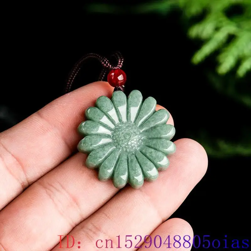 Necklace Pendant - Зеленый жадеит подсолнечник, подвеска, ожерелье амулет